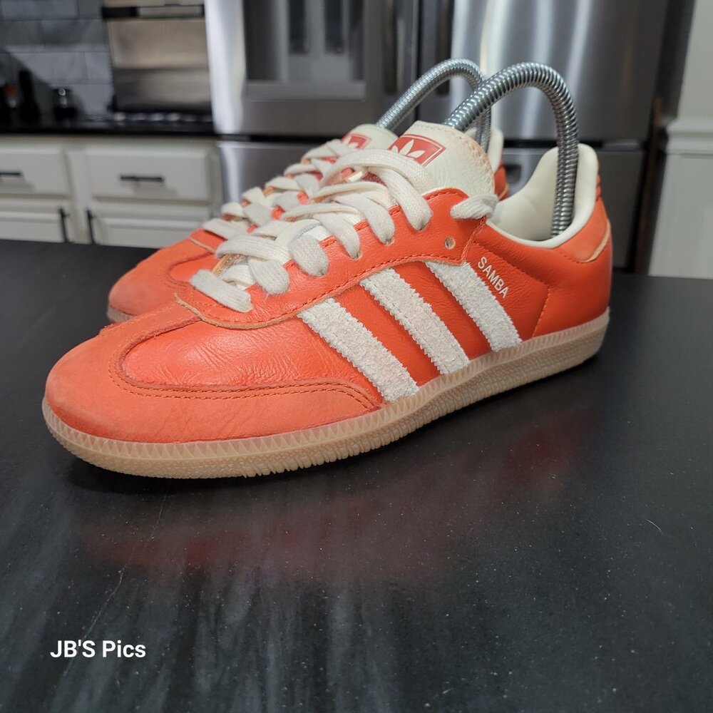 Adidas Samba OG Originals Women's Collegiate Orange & Cream White Gum Sneakers - Picture 8 of 16